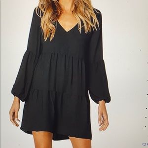 Long Sleeve V-Neck Swing Black Mini Dress Small